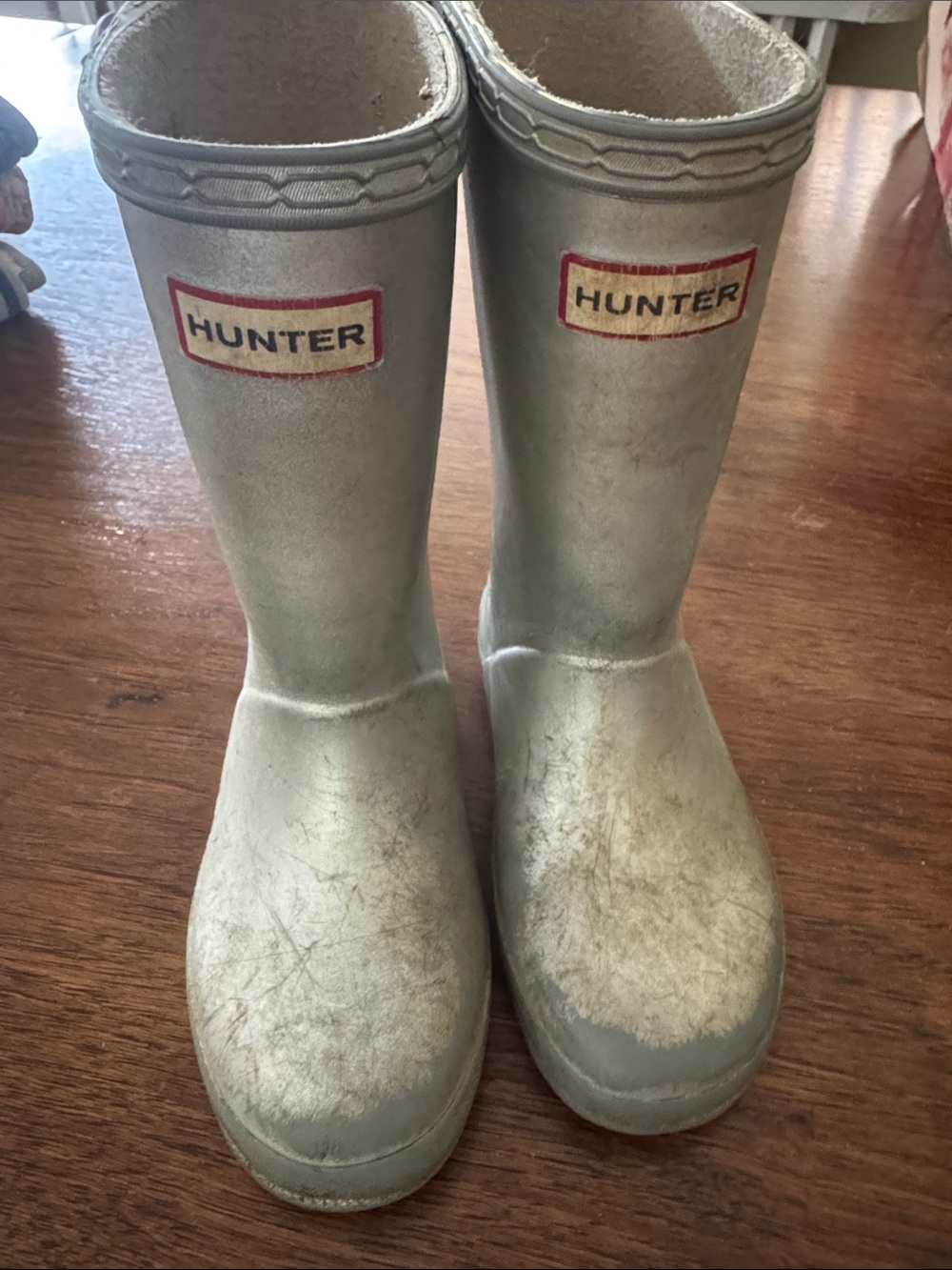 Hunter Kids Shiny Silver Rain Boots